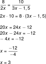 Cálculo do valor de x para encontrar valor de comprimento de lado de triângulo