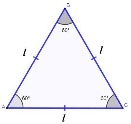 Triângulo equilátero com seus ângulos de 60º marcados 
