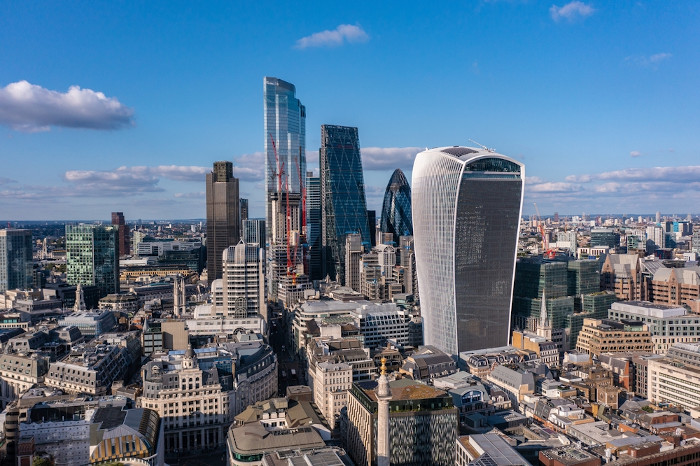 Vista do centro financeiro de Londres