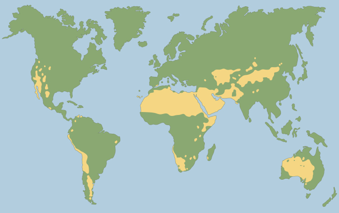 Mapa da distribuição dos desertos no mundo