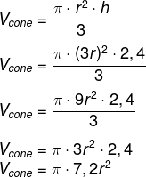 Cálculo de volume de cone com altura de 2,4 m