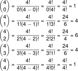 Cálculo de combinações para determinar coeficientes
