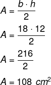 Cálculo da área de triângulo com base de 18 cm e altura de 12 cm