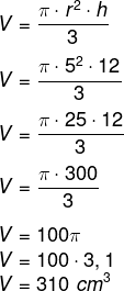 Cálculo de volume de cone com 12 cm de altura