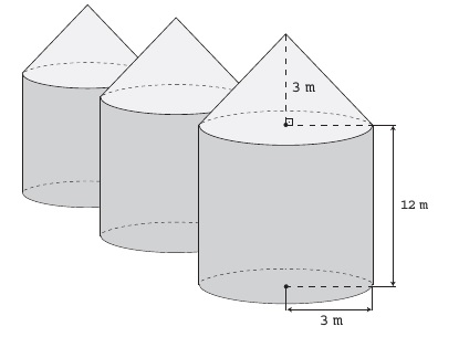Ilustração de três silos em formato de cilindro