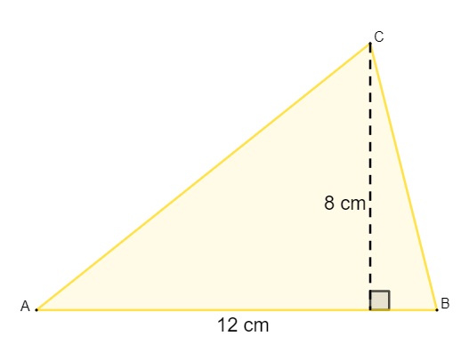 Triângulo com base de 12 cm e altura de 8 cm