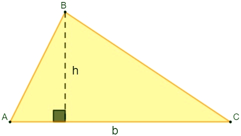 Triângulo ABC com comprimentos de base e de altura