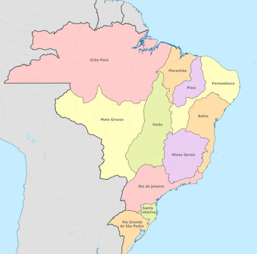 Mapa do Brasil após o Tratado de Madri.[2]