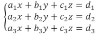 Sistema linear 3x3 para aplicação da regra de Cramer