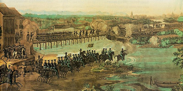 Uma das batalhas entre as tropas imperiais (à esquerda) e os rebeldes da Confederação do Equador (à direita).