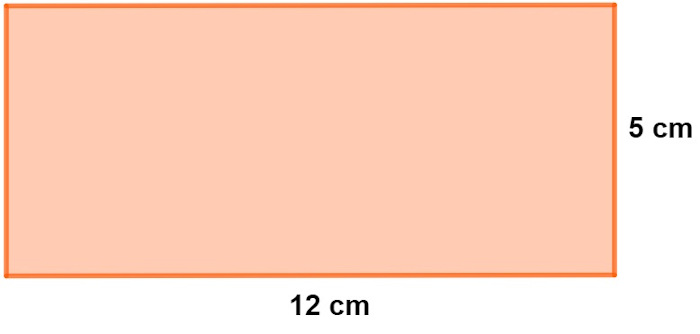 Ilustração de um retângulo laranja-claro com base de 12 cm e altura de 5 cm.
