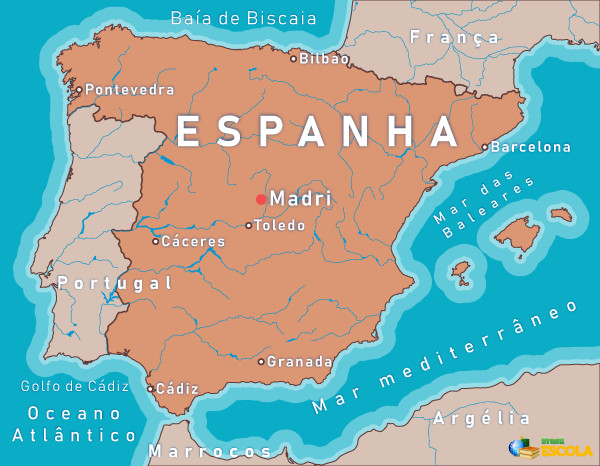 Mapa hidrográfico de Portugal e Espanha