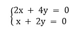 Segundo exemplo de um sistema linear homogêneo com incógnitas x e y.