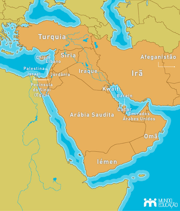 Mapa do Oriente Médio.
