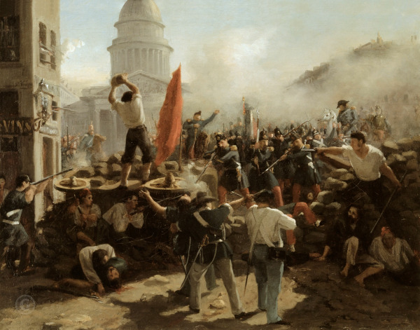 Barricadas em Paris, no contexto dos conflitos que ocorreram em 1848.