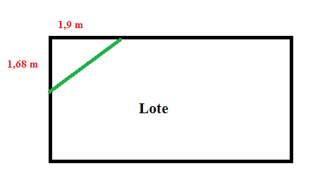  Ilustração de um lote retangular com um traço em verde indicando o espaço que se quer utilizar para fazer uma despensa.