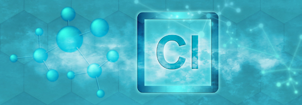 Representação do elemento químico cloro (Cl).