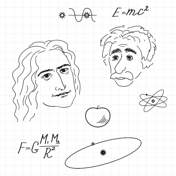 Sir Isaac Newton (esquerda) e Albert Einstein (direita)