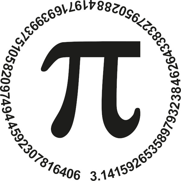 Ilustração do símbolo do número pi, no centro, sendo contornado por várias de suas casas decimais.