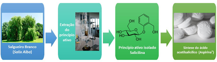  Representação simplificada do método de obtenção da salicilina para a síntese do ácido acetilsalicílico.