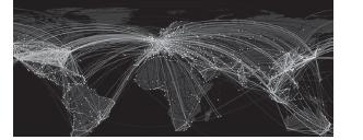 Mapa das rotas dos transportes aéreos comerciais.