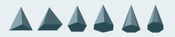 Ilustração de seis diferentes tipos de pirâmide.