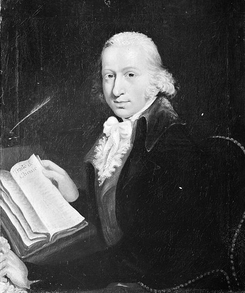 Retrato em preto e branco de Antoine Lavoisier.