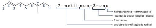 Representação do funcionamento da nomenclatura do 7-metil-non-eno.