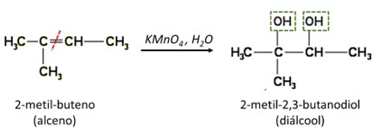 Representação de uma reação de oxidação branda de alcenos.