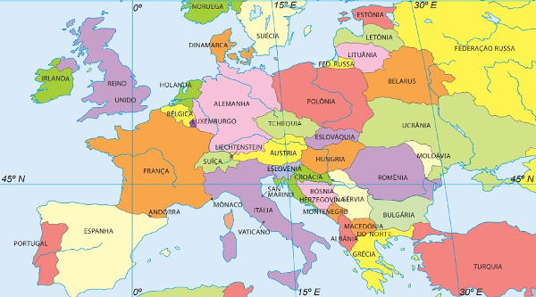 Mapa Político da Europa - Paises Europeus