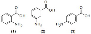 Ilustração de três ácidos que são isômeros de posição.