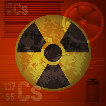 Ícone de alerta para presença de material radioativo junto a símbolo do isótopo césio-137.