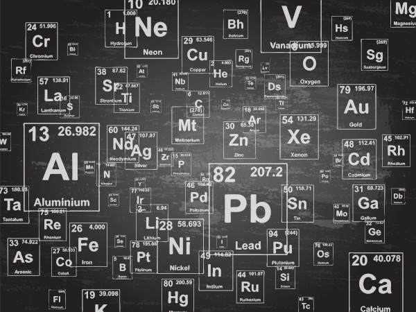 Representação abstrata de diversos elementos químicos.