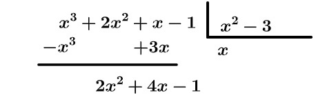  Parte da resolução de uma divisão de polinômios pelo método de chaves.