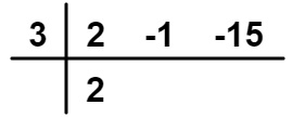Parte 2 da resolução de uma divisão de polinômios pelo dispositivo prático de Briot-Ruffini.