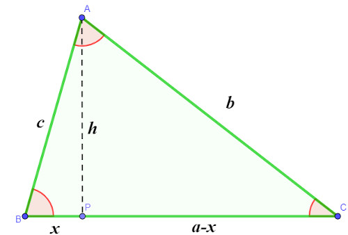 Demonstração da lei dos cossenos por semelhança de triângulos.