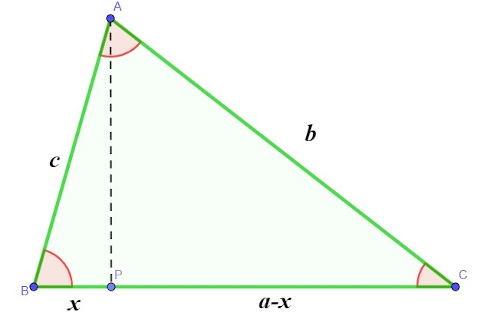 Ilustração de um triângulo de lados a, b e c.
