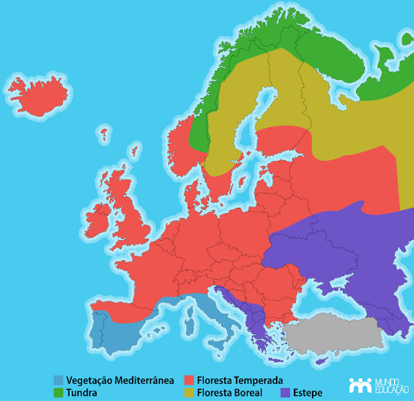 Mapa dos biomas da Europa.
