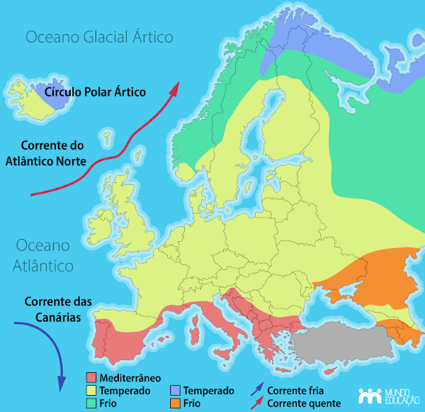 Mapa dos climas da Europa.
