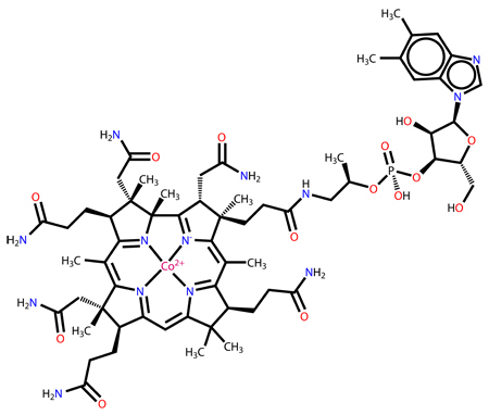 Estrutura química da vitamina B12.