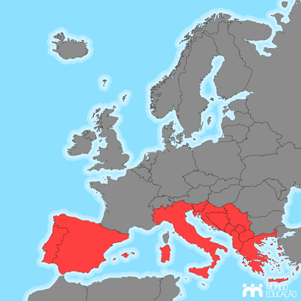 Mapa da Europa Meridional.