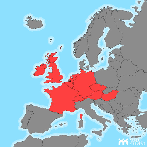 Mapa da Europa Ocidental.