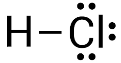 Molécula de ácido clorídrico (HCl), um exemplo de molécula formada por ligação covalente.