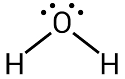 Molécula da água (H2O), um exemplo de molécula formada por ligações covalentes.