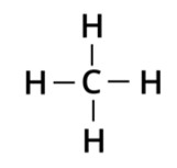 Molécula do metano (CH4), um exemplo de molécula formada por ligações covalentes.