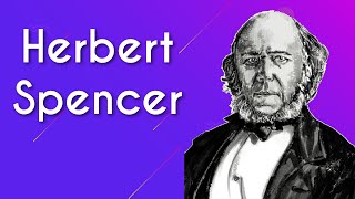 "Herbert Spencer" escrito em fundo roxo, ao lado da frase há uma imagem de Herbert Spencer
