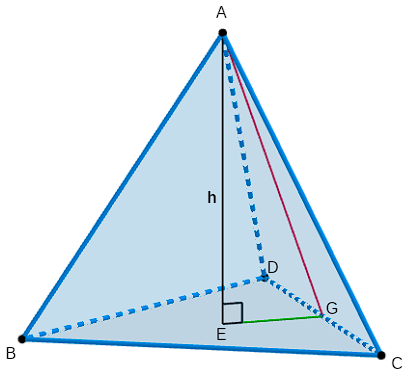 Triângulo retângulo delimitado em tetraedro regular.