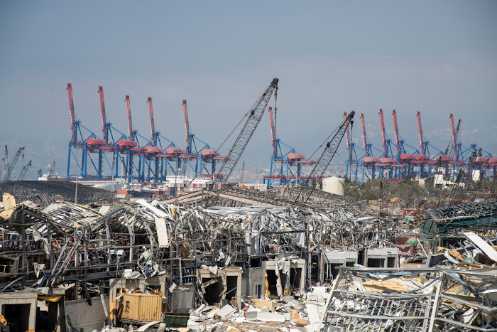 Destruição causada pelo acidente com nitrato de amônio no porto de Líbano, em agosto de 2020.