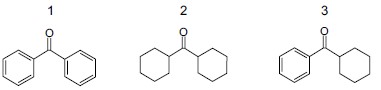 Estrutura de três compostos com o grupo carbonila