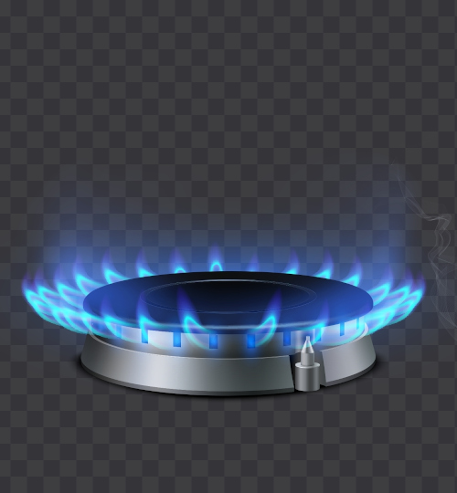 Ilustração de uma chama de cozinha acesa representando a ideia de inflamabilidade, uma das propriedades químicas da matéria.